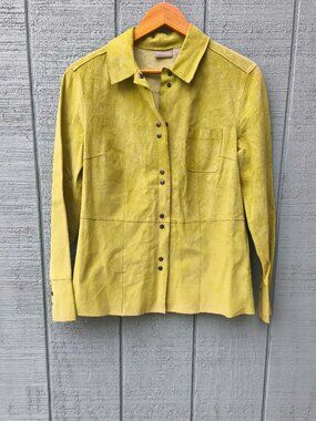 90s Fieldgear 100% Suede Soft Leather Shirt Jacket sz S Green Yellow Cowgirl
